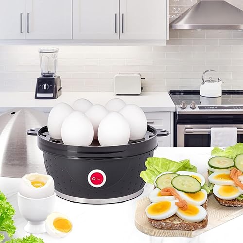 Slabo Cuiseur à œufs électrique en acier inoxydable | 1 œuf - 7 œufs | Protection contre la surchauffe intégrée | Témoin lumineux | Verre doseur avec aide à la piquer | 380 W - Noir - Nail Gallerys