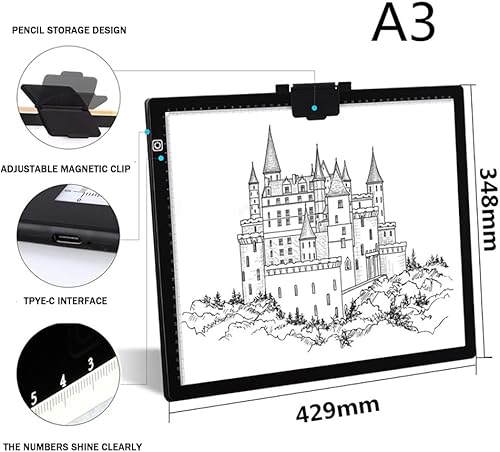 NEWFUN Tablette Lumineuse A3, Tablette a Dessin Lumineuse, Dégradé de Trois Couleurs, Luminosité Réglable, Adaptée au Dessin, à la Peinture au Diamant, à la Peinture à l'huile, etc. - Nail Gallerys