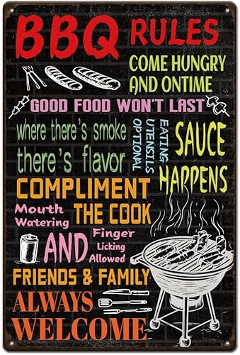 SUPERDANT Plaque Metal Vintage avec Règles de Barbecue « Always Welcome » Citations de Barbecue Plaque Murale Decorative en Métal Panneaux et Plaques Amusants Vintage Decoration - Nail Gallerys