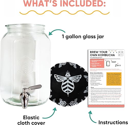 Craft A Brew Bocal Kombucha avec valve de distribution ; pour la fermentation du kombucha ; comprend une housse en tissu personnalisée - Design exclusif - Nail Gallerys