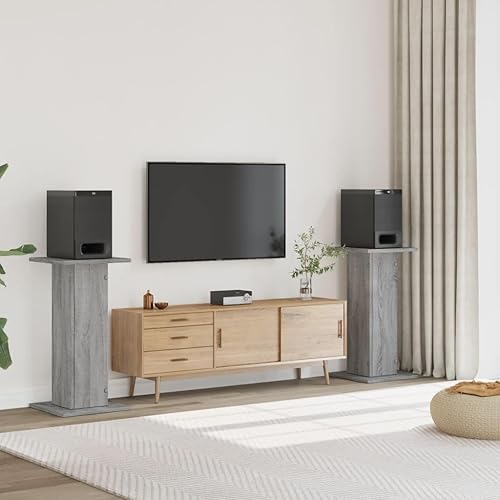 Homgoday Lot de 2 supports d'enceintes - Support pour enceintes HiFi Home Cinéma Surround Sound Gris Sonoma 30 x 30 x 80 cm Matériau du bois - Nail Gallerys