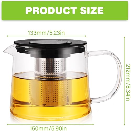 Théière en verre de 1,5 l avec infuseur en verre borosilicate - Avec couvercle - Idéale pour la préparation de thés en vrac - Nail Gallerys