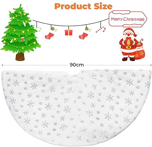 CaiTang 90cm Jupe de Sapin de Noël, Blanc Peluche Tapis de Sapin de Noël, Sapin de Noël Jupe avec Broderie Argent Flocon, Couvre-Pieds de Sapin de Noël à Paillettes Argentées et Flocons de Neige - Nail Gallerys