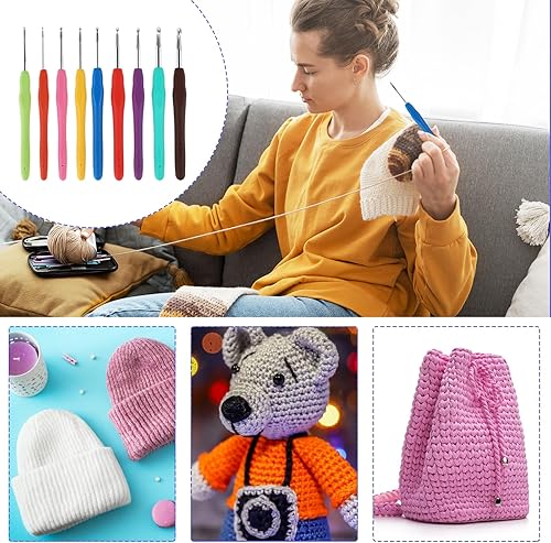 cobee Lot de 9 crochets ergonomiques multicolores de 9 tailles différentes pour les mains arthritiques - Aiguilles à crochet lisses et confortables - Idéal pour les débutants - Nail Gallerys