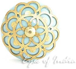 Eyes of India - Bleu, Crème, Blanc Rond Céramique Porte Placard Commode Placard Boutons Tirer Shabby Chic Décorative Plein de Couleurs Boho Bohème - Bouillie de Maïs A Bleu, Set of 2 - Nail Gallerys