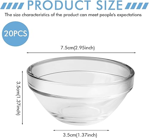 Lot de 20 bols à sauce, diamètre : 7,5 cm, petits, en verre, 75 ml, bols à dessert, petits bols en verre, pour lave-vaisselle et micro-ondes, ingrédients de cuisine, confitures, sauces - Nail Gallerys