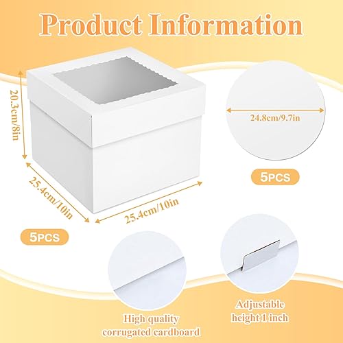 Lonimia Lot de 5 boîtes à gâteau jetables en carton avec 5 plateaux à gâteau, 25,4 x 25,4 x 20,3 cm, blanches, avec fenêtre, convient pour les anniversaires, les fêtes, les mariages - Nail Gallerys