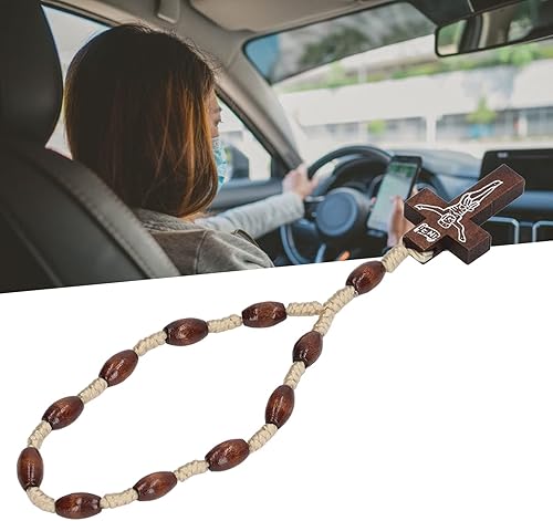 Qcwwy Chapelet en Bois Petit Chapelet Catholique sculpté à la Main en Bois Solide de Style Crucifix pour le Baptême Catholique en D'olivier de Terre Sainte D'israël - Nail Gallerys