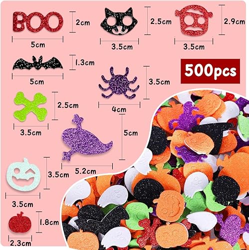 Autocollants Halloween, 500PCS Briller Stickers Halloween en Mousse, Araignée Citrouille Crâne Fantôme Gommettes Enfant pour DIY Décorations d'Halloween, Cadeaux, Scrapbooking, Cartes Invitation - Nail Gallerys