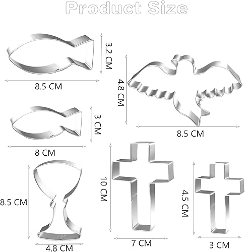 LKPUPKJ Lot de 6 Emporte Pièces en Forme de Colombe, Poisson, Ange, Croix, Calice, Baptême Cookie Cutter Communion, Set Emporte Pièce Poisson Communion, Emporte Pièce Confirmation - Nail Gallerys