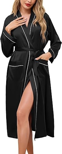 Sopesil Peignoir de Bain Femme Satin Longue Robe de Bain Peignoir de Mariée Kimono Femme avec Poches Confortable pour Maison Toutes Saisons Tailles S-XXL - Nail Gallerys