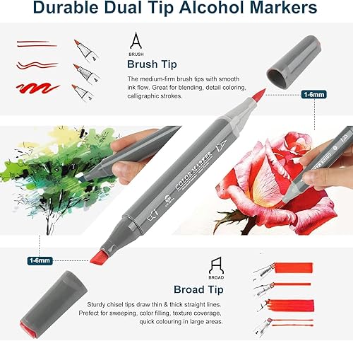 GC QUILL Feutre à alcool -121 Couleurs Marqueurs à pinceau et Ciseau,Feutres à Alcool Pour professional dessin, Croquis, Manga, Coloriage GC-MK121 - Nail Gallerys