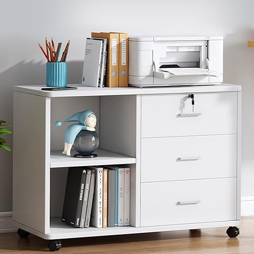 yulewiix Caisson De Bureau, Classeur en Bois à 3 Tiroirs, Armoire De Rangement De Bureau Mobile avec étagères De Rangement Ouvertes pour Le Bureau à Domicile Blanc - Nail Gallerys