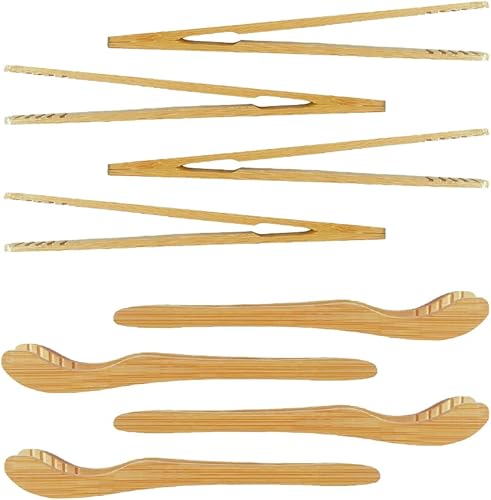 HLIWS 8 Pièces pince grille pain,Pinces en Bambou,Pince à toasts,Pince à Thé,pour Cuisson,Pain,Thé aux Fruits et Cornichons(4 droites,4 courbées) - Nail Gallerys