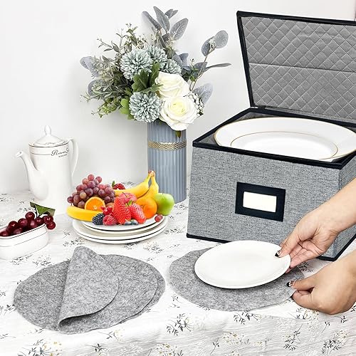 VERONLY Lot de 2 boîtes de rangement en porcelaine avec couvercle, poignées, coque rigide pour bols de déménagement, soucoupes, rangement de protection rembourré, 76 x 76 cm, gris foncé - Nail Gallerys