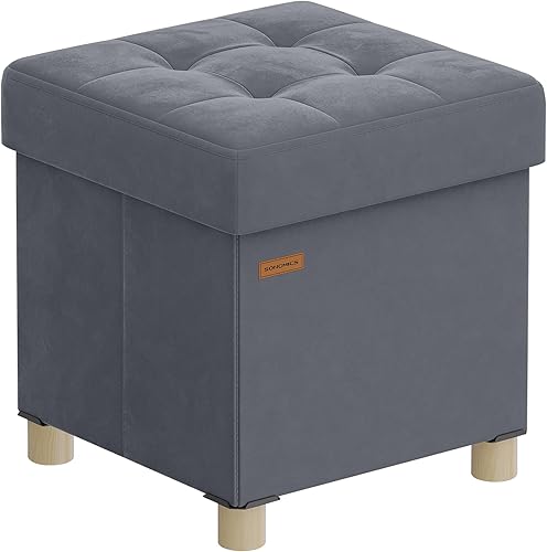 SONGMICS Tabouret de Rangement, Cube Pliable, 38 x 38 x 40 cm, Pouf, Repose-Pieds, 37 L, Surface en Velours, pour Chambre, Salon, Dortoir, Gris Ardoise LSF0516G01 - Nail Gallerys