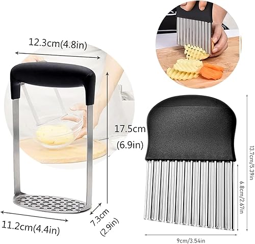 Presse-Purée Manuel en Acier Inoxydable, ustensile de cuisine et presse-purée avec coupe-légumes ondulés, idéal pour les haricots, les légumes, les fruits, l'avocat et la viande. - Nail Gallerys