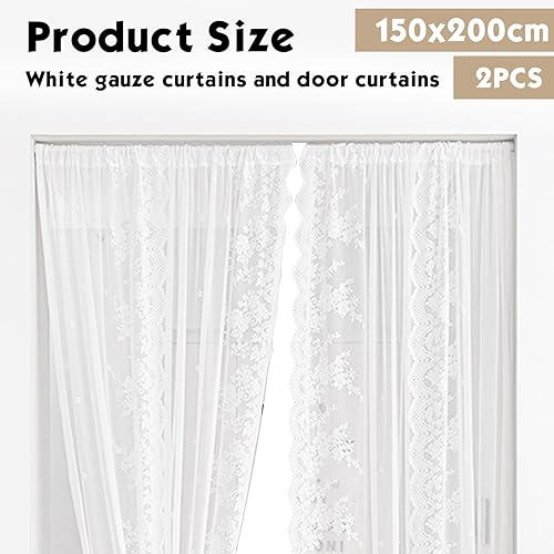 Lot de 2 rideaux en dentelle blanche - Motif floral brodé - 150 x 200 cm (l x H) - Vintage - Voile brodé - Rideaux transparents - Pour chambre à coucher, salon, terrasse, mariage - Nail Gallerys