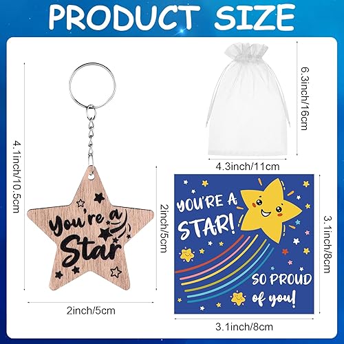 DatingShiny Lot de 24 porte-clés avec étoiles de départ d'école - Cadeau de fin d'année pour élève - Cadeau inspirant - Prix de classe en vrac - Nail Gallerys