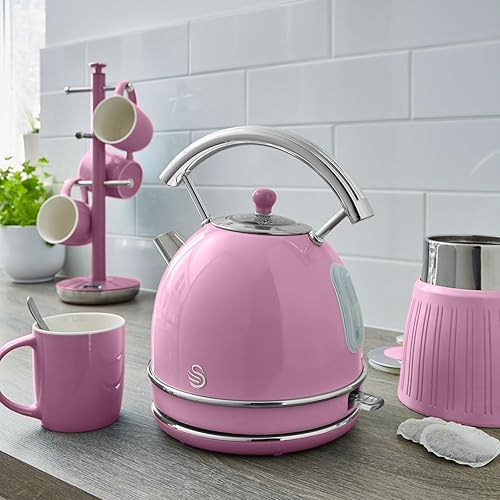 Swan Retro Bouilloire Électrique 1,8 Litre, Design Vintage, Arrêt Automatique Contrôleur Strix, Sans fil, Acier Inoxydable, sans BPA, 3000W, Rose - Nail Gallerys