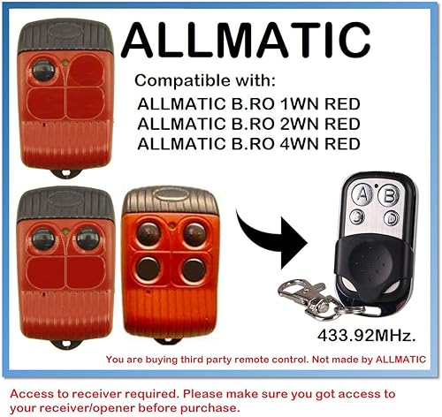 Télécommande pour ALLMATIC B.RO WN BRO1WN, BRO 2WN, BRO4WN Rolling code 433.92MHz. - Nail Gallerys