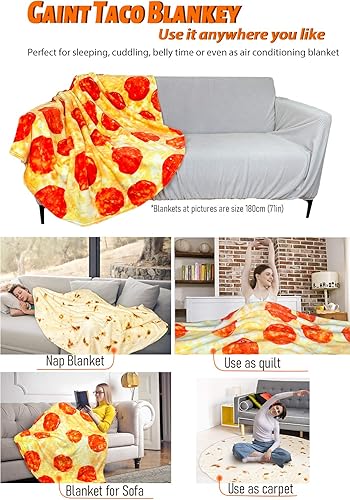 Global Tronics Couverture de Pizza 150cm Double Face, Giant Round Nouveauté Pepperoni Wrap Plaids Chauds Doux Confort Flannel Réaliste Nourriture en Peluche Serviettes Cadeaux Créatifs pour Famille - Nail Gallerys