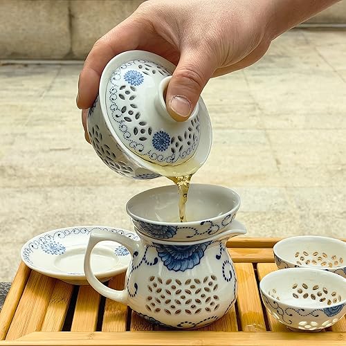 Mozentea Service à Thé Gaiwan en Céramique - Tasse Gai Wan pour Cérémonie Chinoise Gong Fu - Infusion de Thé Oolong, Noir et Vert (Blanc) - Nail Gallerys