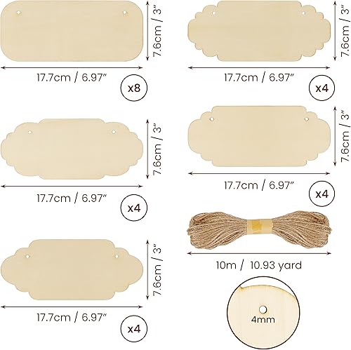 Belle Vous Lot de 24 Plaques en Bois Brut Non Fini Assorties - Découpes Artisanales en Contreplaqué avec Corde de Suspension - Idéal pour Travaux Manuels, Pyrogravure, Décoration, Mariages, Peinture - Nail Gallerys