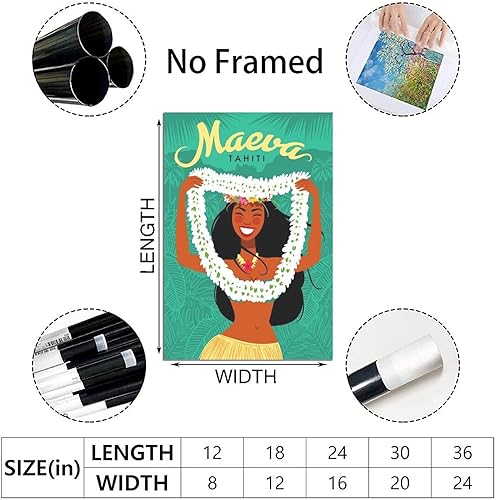 YONGCAI Poster vintage Maeva Girl Tahiti sur toile pour décoration murale de chambre - Nail Gallerys