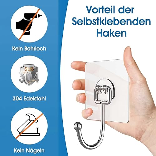 Obrjoyfly Crochet Mural Adhesif Grand 16 pièces (Max 20KG), Crochets Adhésifs sans perçage pour Grands Objets, Antirouille Crochets auto-adhésifs pour la Salle de Bain, La Cuisine et le Plafon - Nail Gallerys