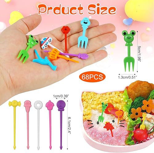 OOTAR 68 Pièces Fourchettes Enfant Bebe, Mini Cure-Dents Mignons en Plastique pour Gâteaux Dessert, Pique à Fruits Aperitif Reutilisable, Pic Alimentaire Bento Accessoires, Couleur Aléatoire - Nail Gallerys