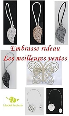 MadeInNature Pince à Rideau et Voilage, Embrasse à Rideau et Voilage aimantée, modèle et Coloris au Choix de (Embrasse aimantée Feuille Gris/Noir) - Nail Gallerys
