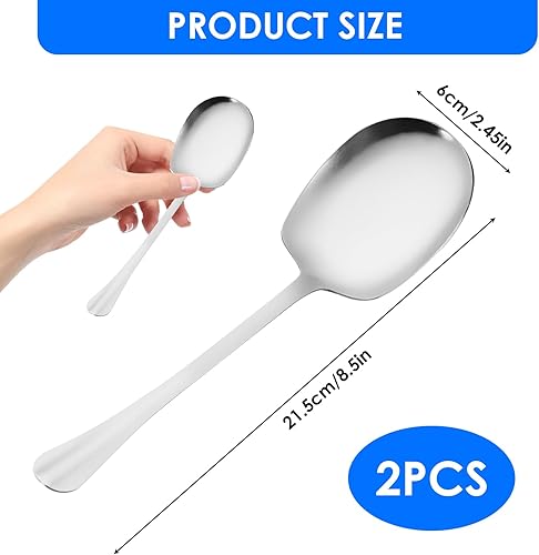 Lot de 2 cuillères de service en acier inoxydable de 22,5 cm pour servir la soupe, la salade, les pâtes, les longues poignées robustes pour un service confortable, parfait pour la cuisine et la maison - Nail Gallerys