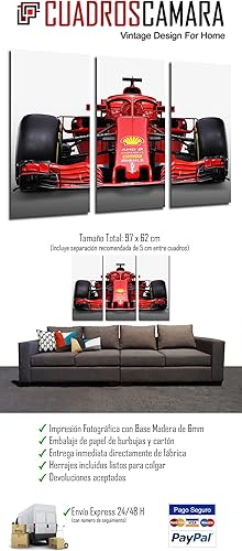 Tableau Moderne Photographique, Impression sur bois, Voiture de formule 1, Ferrari F1 SF71-H, Ferrari F1 2018, Sebastian Vettel, Kimi Raikkonen, 97 x 62 cm, ref. 27109 - Nail Gallerys