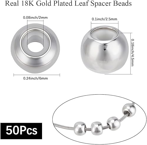 Beebeecraft 1 boîte de 50 perles D'Arrêt pour Bracelets à Breloques 925 perles D'Espacement Rondes Réglables en Laiton Plaqué Argent Sterling de 7mm pour Bijoux à Faire Soi Même - Nail Gallerys