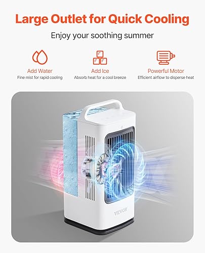 VEVOR Climatiseur Portable, 4 en 1, Refroidisseur Air par Évaporation, Réservoir d'Eau 1700 mL, Mini Ventilateur de Bureau 3 Vitesses Minuterie Intelligente, Lumière 7 Couleurs, pour Chambre à Coucher - Nail Gallerys