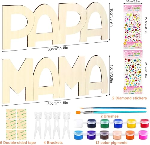 Shinybox Lot de 2 lettres en bois pour papa et maman - Kit de bricolage - Lettres en bois pour maman et maman - Kit de bricolage - Nom du bois - Peinture et collage de photos - Cadeau de Noël - Nail Gallerys