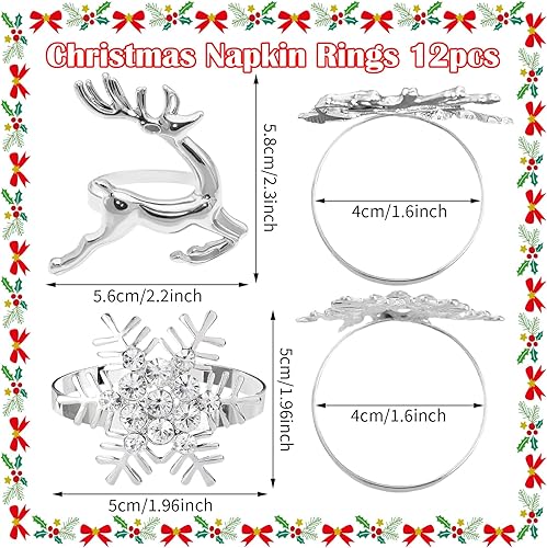 Rond de Serviette Noel, 12 Pièces Rond de Serviette de Table Renne de Noel Flocon de Neige Decoration Noel Table pour Noël Thanksgiving Dîners Mariages Dîners de Famille Ronds et Porte-Serviettes - Nail Gallerys
