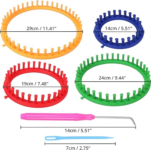 Curtzy Tricotin Rond en Plastique avec Crochet et Aiguille (6 Pièces) - Tailles 14, 19, 24 et 29 cm - Tricotin Circulaire pour Crochet, Echarpe, Châles et Pulls - Nail Gallerys