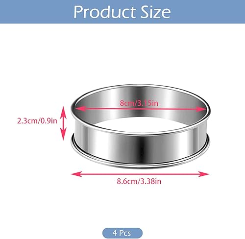 Lot de 4 anneaux en métal pour crumpets, muffins, crêpes et plus encore – Antiadhésifs, parfaits pour la cuisson et la cuisson des œufs, des pâtisseries et des hamburgers 8,5 cm - Nail Gallerys