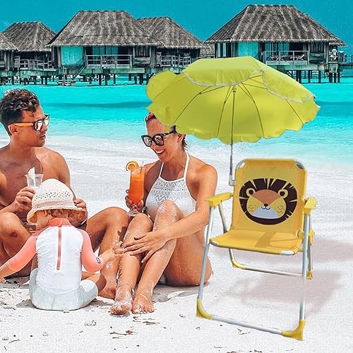 Chaise de Plage Enfant avec Parasol - Chaise Pliante Enfant avec Protection Solaire | Siège Résistant au Vent et Stable sur Le Sable pour Voyage, Jardin, Piscine et Pique-Nique en Extérieur - Nail Gallerys