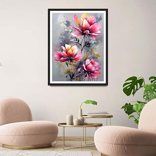 QINRUBB DIY 5D Fleurs Roses Peinture Diamant Painting Kit, 5D Fleurs D'encre Art du Diamant Complet Kits, Fleur Diamond Art Kits Point de Croix Painting pour Adultes Débutants Maison Décor 30x40 cm - Nail Gallerys