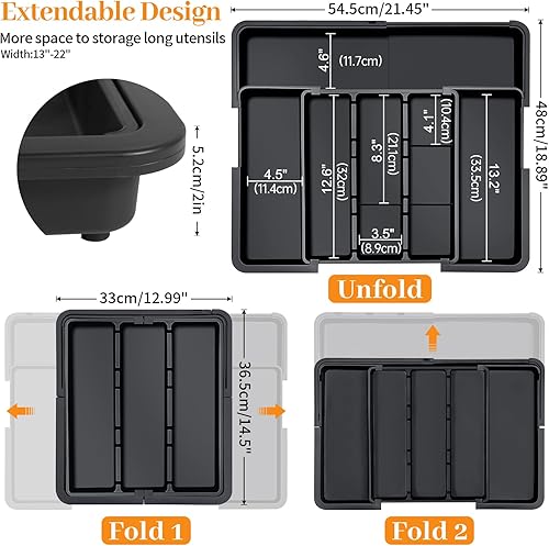 GLOSKIN Range Couverts pour Tiroir,Organisateur Tiroir Cuisine de Fourche Avec 6 Compartiments Extra-Larges,37 * 33 cm Range Couverts, pour Le Stockage de Vaisselle de Cuisine, Stockage de Tiroir,Noir - Nail Gallerys