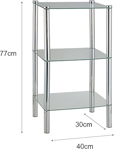 Axxentia Bad 282130 Solanio Meuble 3 étagères Chromé Fond en verre 40 x 30 x 77 cm, Transparent/Argenté - Nail Gallerys