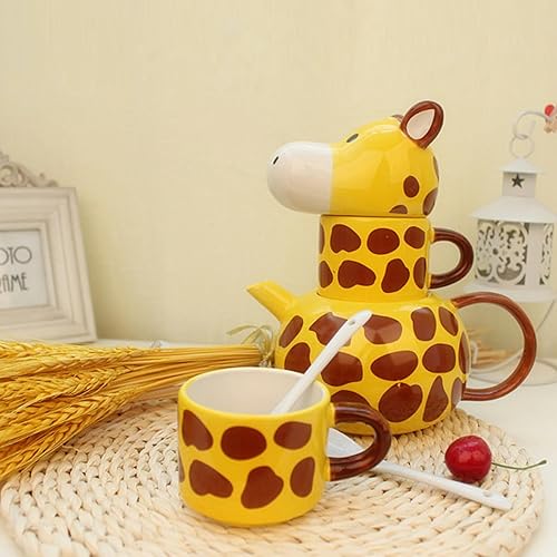 Girafen Lot de 2 tasses à thé en céramique avec couvercle, théière en porcelaine peinte à la main pour lait, café, thé, latte - Nail Gallerys