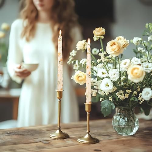 Lot de 2 bougies coniques de 25,4 cm longues et hautes pour table, mariage, décoration d'intérieur (fleurs roses) - Nail Gallerys