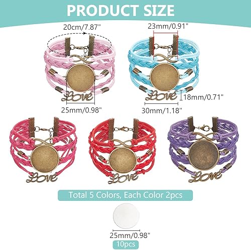 PH PandaHall Kits de Bracelets Vierges Par Sublimation, Bracelet à Transfert de Chaleur 10pcs 5 couleurs Bracelet Multi-Brins avec Cabochons en Aluminium de 25mm pour la Fabrication de Bracelets - Nail Gallerys