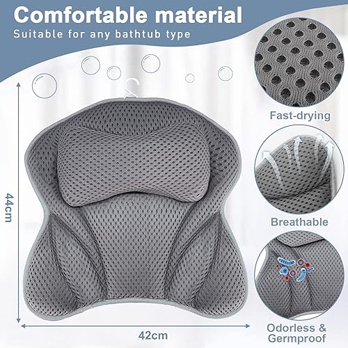 Amzeeniu Nouveau Coussin de Bain Oreiller de Baignoir 4D avec 6 Ventouses Antidérapant Oreiller De Baignoire Air Mesh,Coussin de Spa,Coussin de Nuque,Tous Types de Baignoire,Soutien de la tête,épaules - Nail Gallerys
