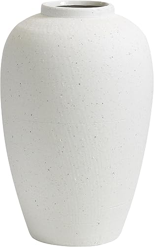 Olly & Rose Vase texturé en céramique blanche de 25 cm – Vases de décoration d'intérieur de qualité supérieure pour fleurs et plantes - Nail Gallerys