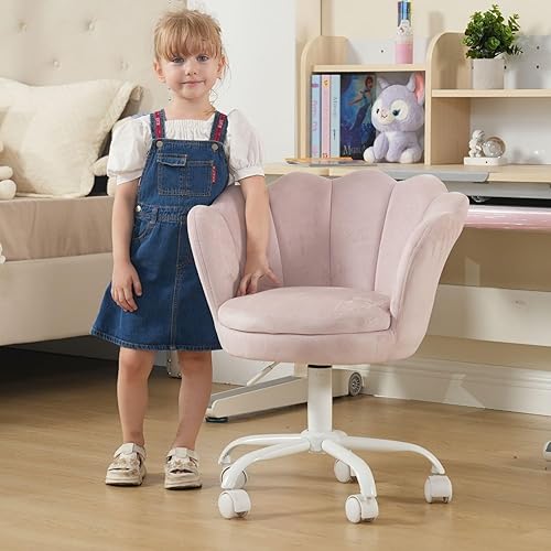 Wahson Chaise de Bureau pour Fille, Chaise Bureau Enfant Fauteuil Bureau Pivotant pour Adolescents Chaise de Bureau Chambre en Velours, Rose Clair - Nail Gallerys